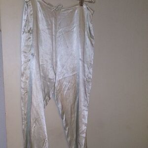 Calispia pale green satin joggers cropped, tie at the waist and ankle.